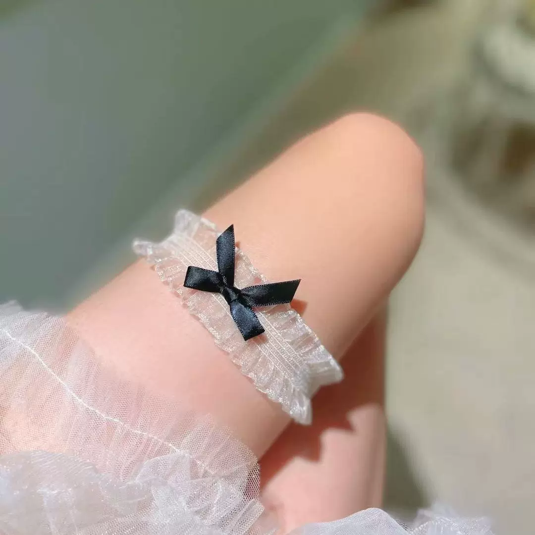 情趣内衣饰品女士日系蕾丝花边蝴蝶结手环腿环白色女仆动漫拍照用