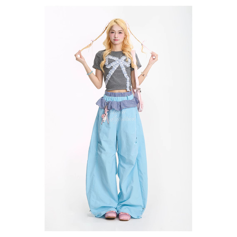 Dopamine Wear Sweet Lace Stitching Casual Pants Women's Summer Design Sense Loose Machete Pants Hip-Hop Slim Pants