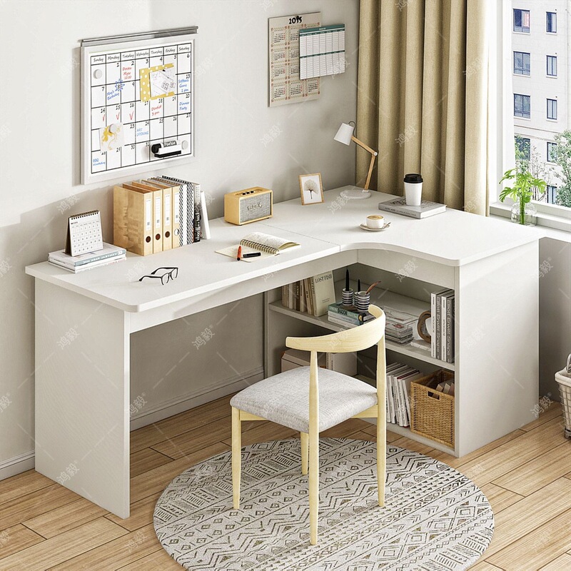 Simple New Style Computer Desk and Bookcase Integrated with Corner Table, Modern Home Office Desk Simple New Style Computer Desk and Bookcase Integrated with Corner Table, Modern Home Office Desk