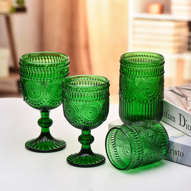 Copa de rayas verticales de vidrio retro europeo, copa de vino tinto, copa de postre alto de helado, copa de vino de frutas de uva de champán casero