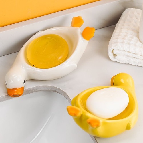 Creative little yellow duck ceramic soap box cute duck soap box storage rack bathroom drain soap dish