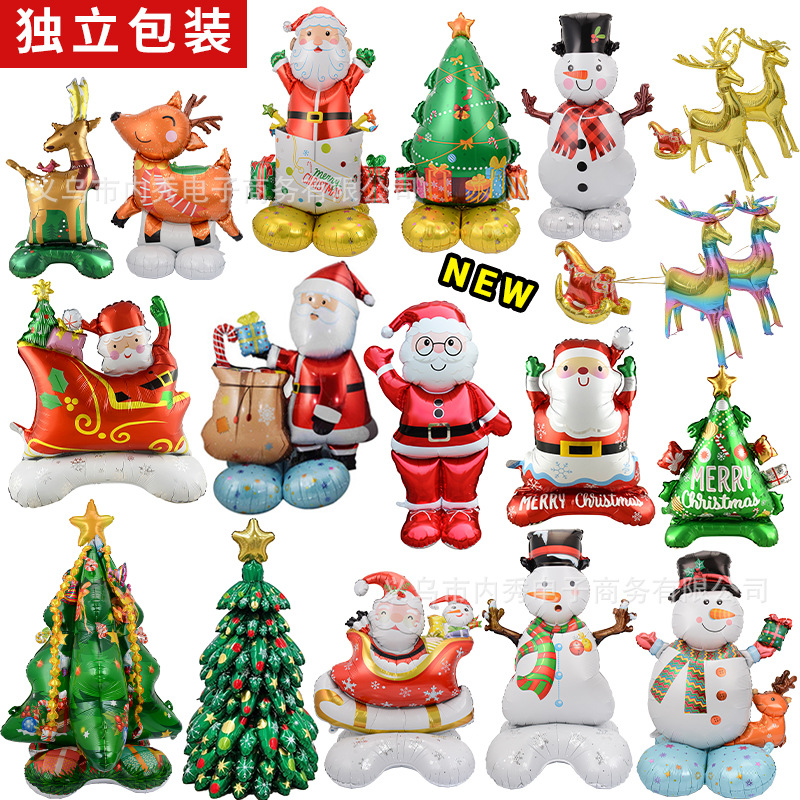 oversized 4d christmas balloons three-dimensional balloon base standing santa claus sled deer decoration supplies christmas tree