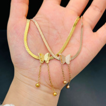 钛钢气质简约蝴蝶流苏刀片链项链女不掉色金色时尚百搭优雅配饰品