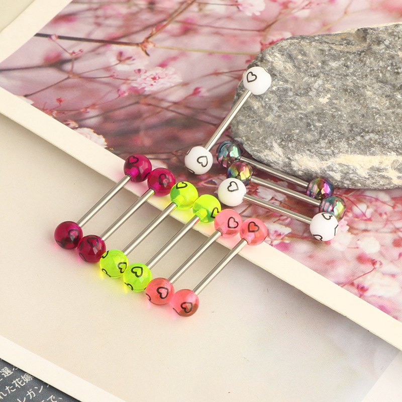 Stainless Steel Tongue Nail Love Double Round Ball Earring - Star Shape Purple Striped Body Piercing Jewelry Tongue Ring detail image 8