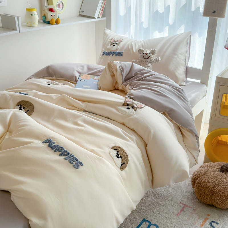 Juego de cama de dormitorio de estudiantes de tres piezas, ropa de cama de algodón puro, sábana, edredón, juego de cuatro piezas