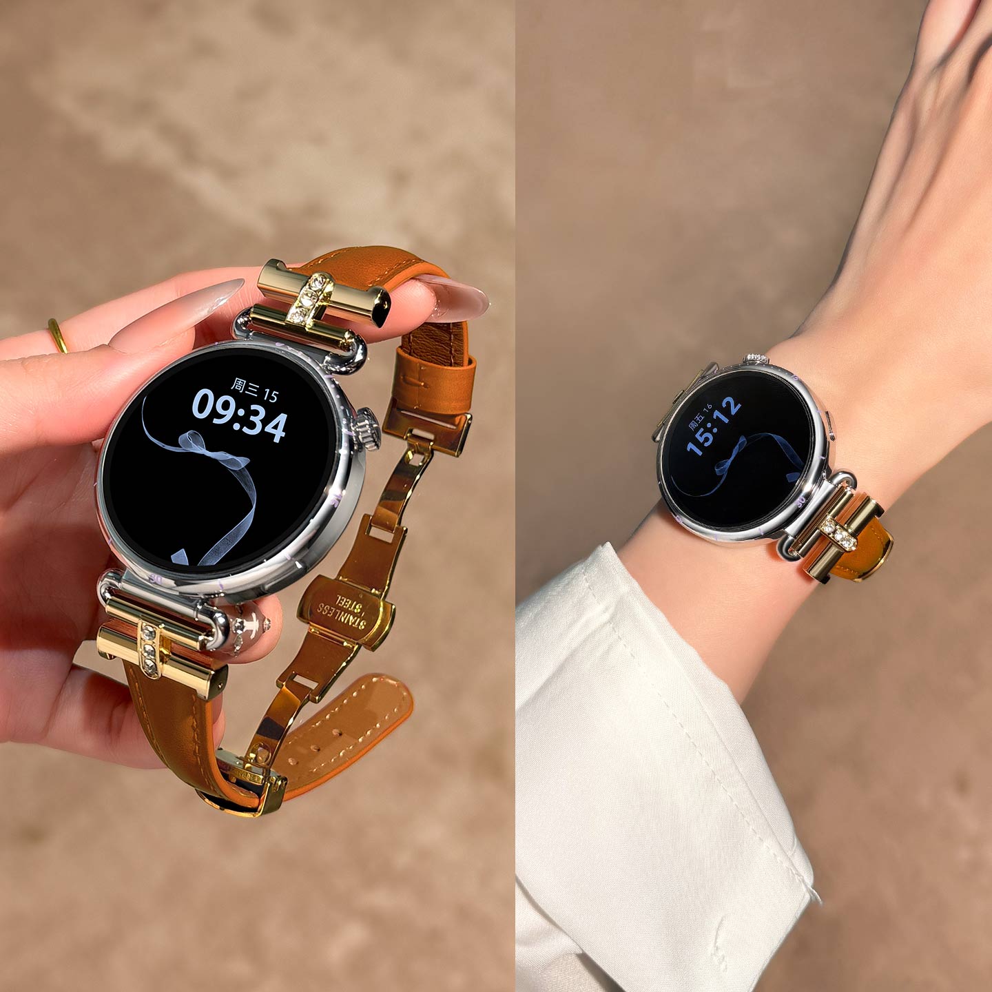 适用华为gt6/5手表表带苹果iWatchS1109工字镶钻女款高级感手腕带