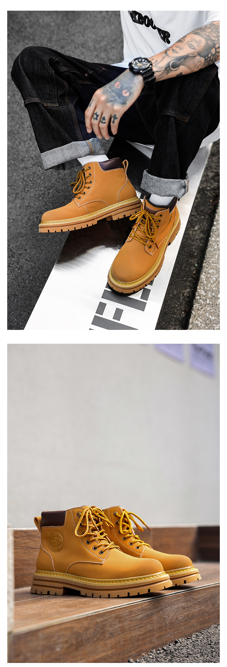 Nuovi stivali da uomo in pelle classici stivali grandi gialli stivali da lavoro da uomo retrò_voghion.com