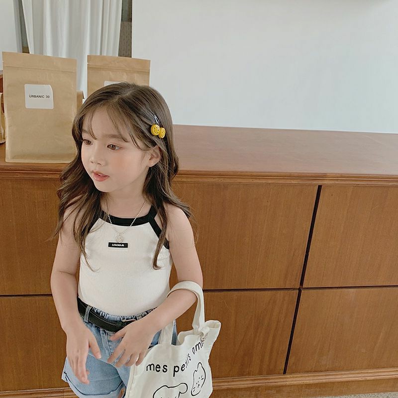 Summer Girls Strapless Baby Top Internet Famous Fashionable Children's Personality Trendy Korean Style Pit Stripe Color Matching Letter Outerwear Vest 