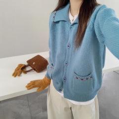 设计感温柔翻领毛衣外套女宽松春秋冬慵懒甜美减龄针织开衫厚上衣