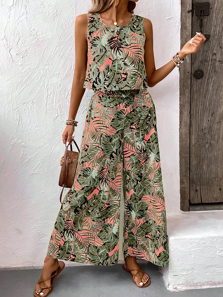 Damen Set Aus Bohemian Top Und Hose Mit Geradem Bein_voghion.com