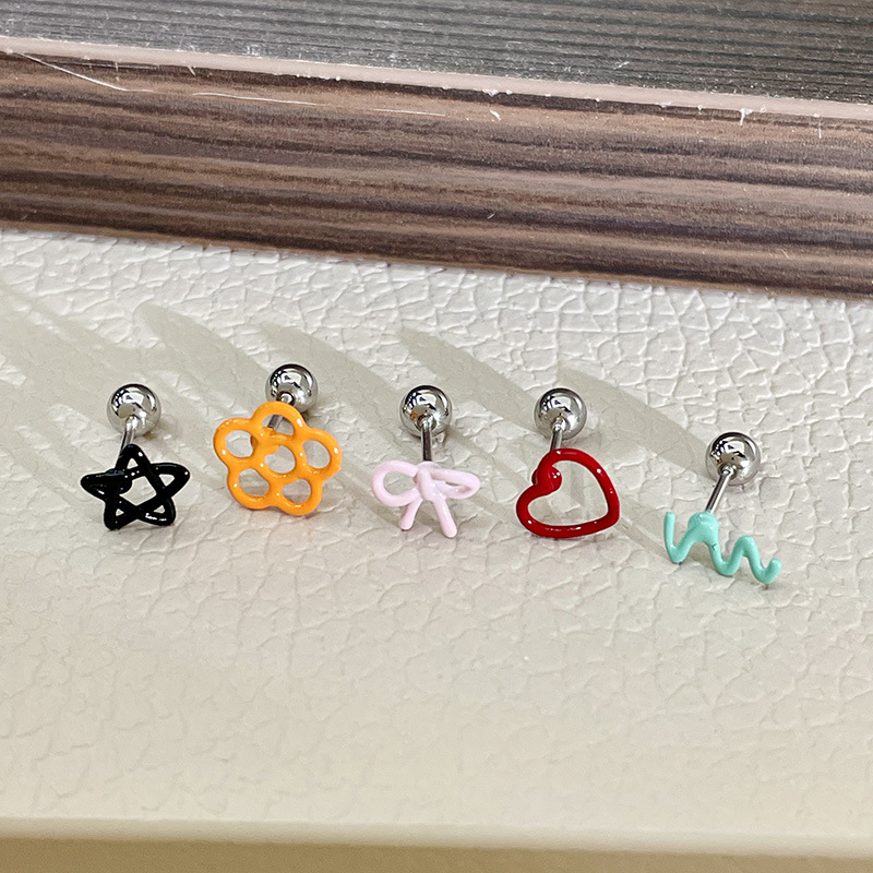 7g Weight Alloy Ear Needle Material Ear Studs Classification 1 Piece Quantity Holiday, Daily, Date Occasion Alloy Material Star, Heart Shape, Bow Knot Pattern Women's Gender Cartoon Style Style 1 Piece Cartoon Style Star Heart Shape Bow Knot Alloy Ear Studs 7