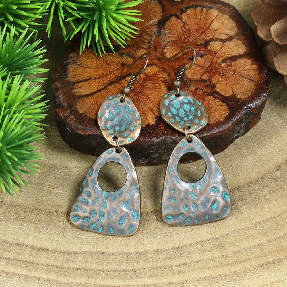 1 Pair Hip-Hop Retro Leaf Inlay Alloy Turquoise Drop Earrings display picture 5
