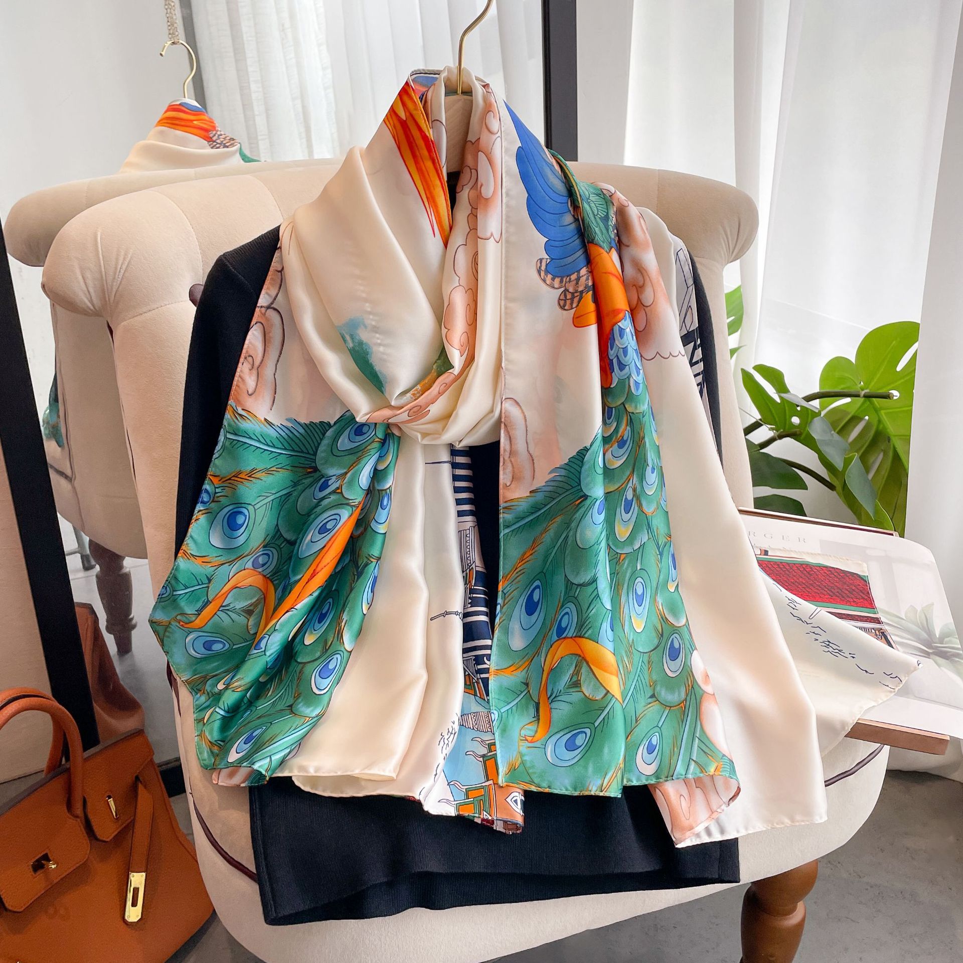 Eleganter Seidenschal Für Damen Leichter Luftiger Sommerschal_voghion.com