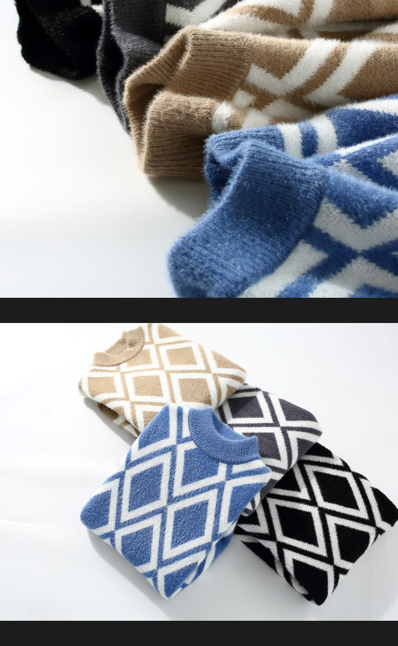 Men's Sweater Warm Knitted Pullover With Half High Collar_voghion.com