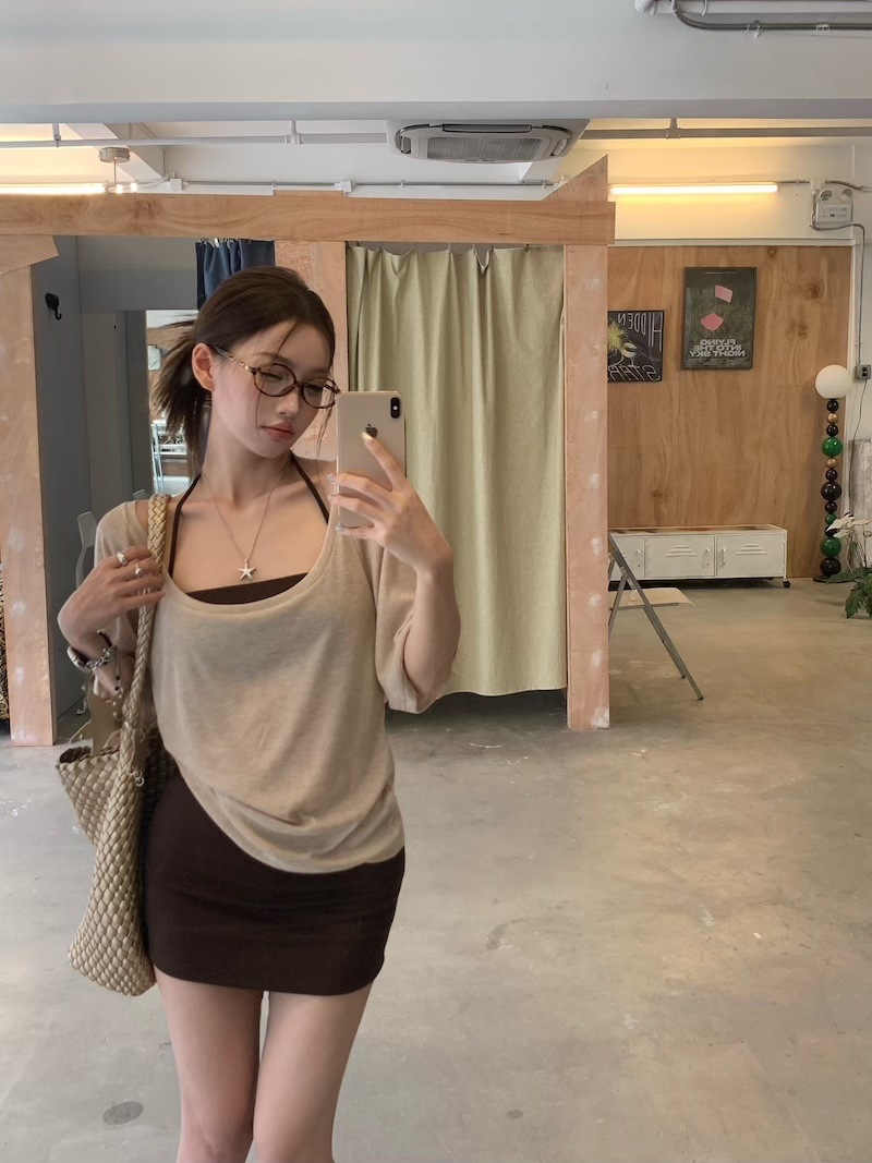 韩系灰色高级感宽松显瘦短袖T恤女夏季纯欲设计感小众别致小上衣
