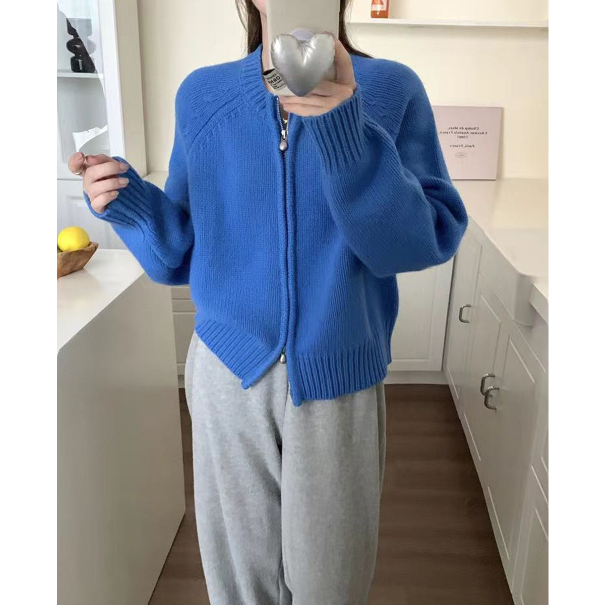 冬季高级精致蛋壳拉链小开衫新款显瘦洋气百搭外穿毛衣外套ZW