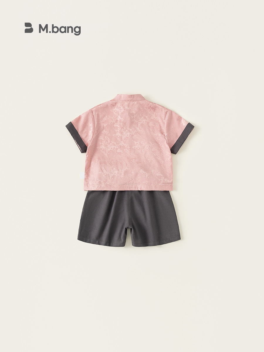 Youbao ropa para niños nuevo traje de niño de estilo chino con botones de disco camisa de estilo nacional top pantalones cortos casuales de dos piezas de color sólido para niños