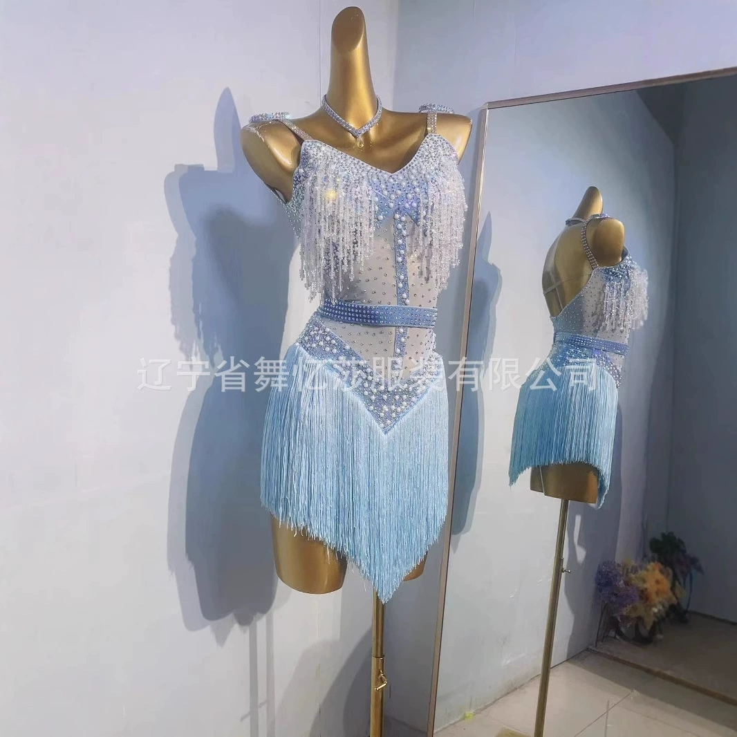 Новая юбка для латинских танцев со стразами и кисточками для латинских танцев, одежда для взрослых для занятий чачей, одежда для танцевальных групп, соревнований, выступлений для женщин