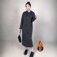 连衣裙外套暖和羊绒舒适简约时尚百搭带帽小绳长袖优雅韩版度假美