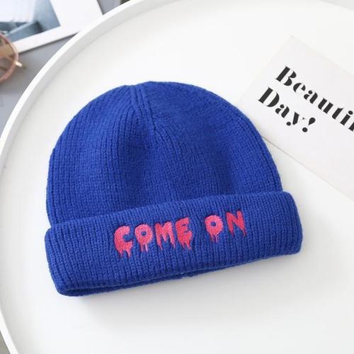 Japanese Trend Letter Embroidered Woolen Cap for Women Autumn and Winter Warm Ear Protection Versatile Blue Knitted Hat Cold Hat for Men