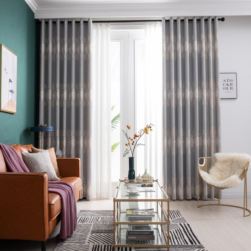 Algodón jacquard europeo de bambú 2.8 metros de altura cortina de seda amarilla sala de estar dormitorio balcón hojas de sombreado tela de cortina terminada