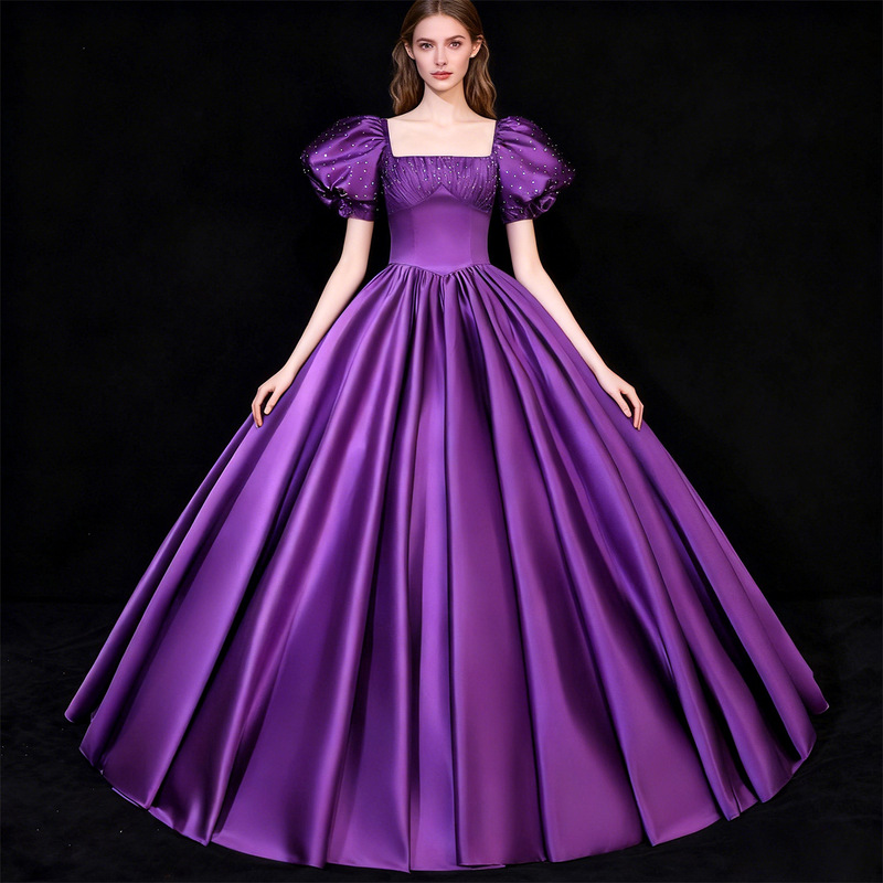 Foreign Trade European and American Wedding Dresses 2026 New Style Bridal Solo Performance Tutu Dress Ball Gown Satin Puff Sleeve Dress Wholesale