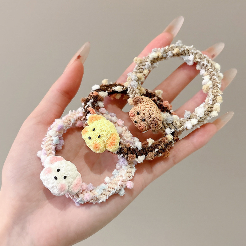 Japón lindos perros de dibujos animados peluche anillo de pelo de color nuevo ins cabello de niña cuerda de cabeza de dibujos animados de cola de caballo