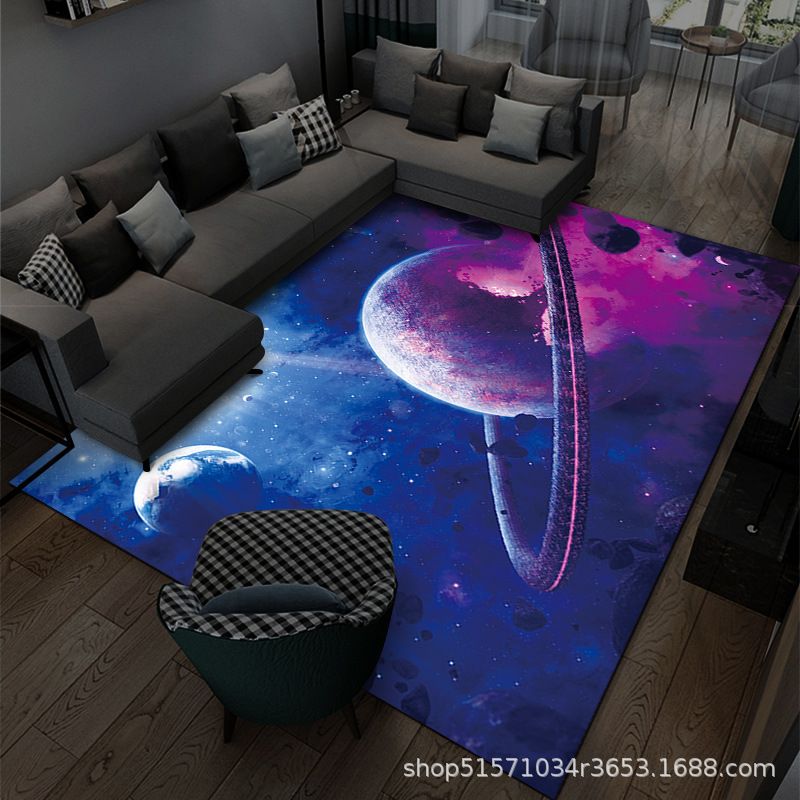 En stock transfronteriza tridimensional planeta alfombra 3D de dibujos animados universo habitación dormitorio alfombra de piso sala de estar alfombra completa se puede enviar en nombre