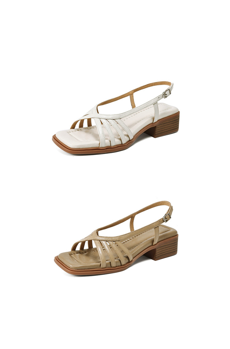 Sandal nữ mũi vuông gót vuông da cừu phong cách La Mã quai mảnh hở ngón — Màu trắng be chi tiết 18