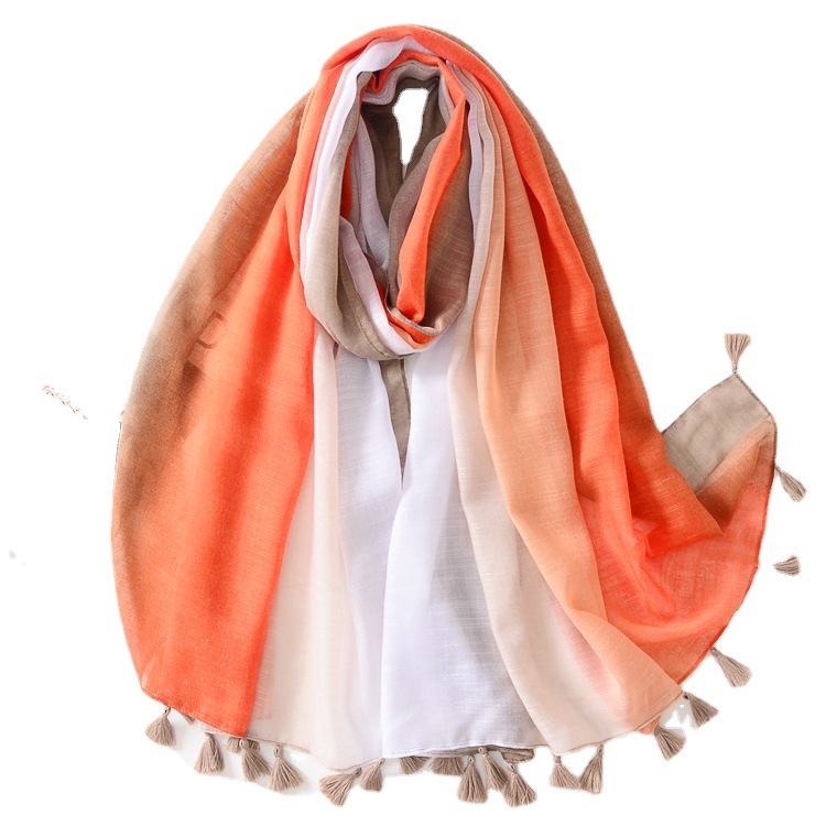 Nueva moda simple color a juego impresión gradiente algodón y lino sensación bufanda larga borla desgaste exterior otoño e invierno cálido chal