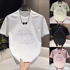 スタンプ夏のトレンドブランドカジュアルライトラグジュアリー新しいラウンドネックメンズ半袖Tシャツラウンドネック2025新しい若者人気