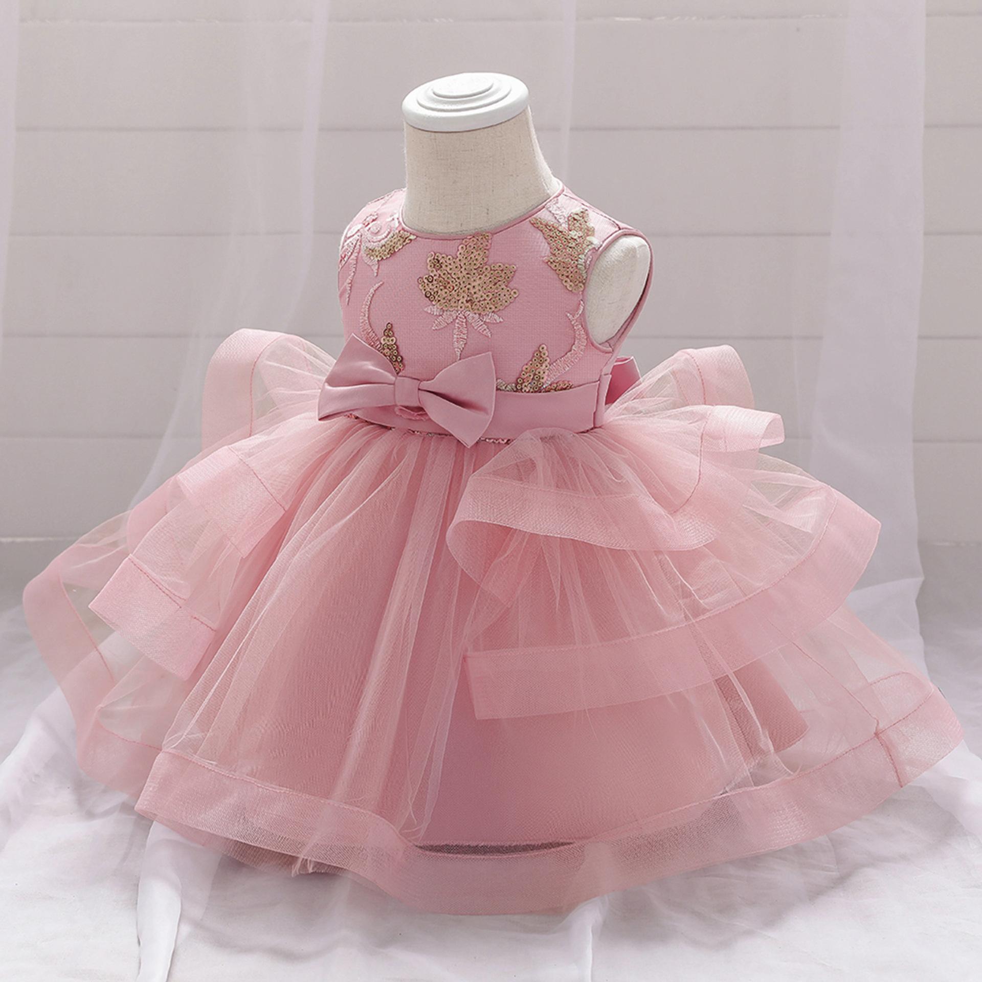 Nuevo vestido de princesa de niña transfronterizo vestido de aniversario vestido de red vestido de flores vestido de bebé vestido