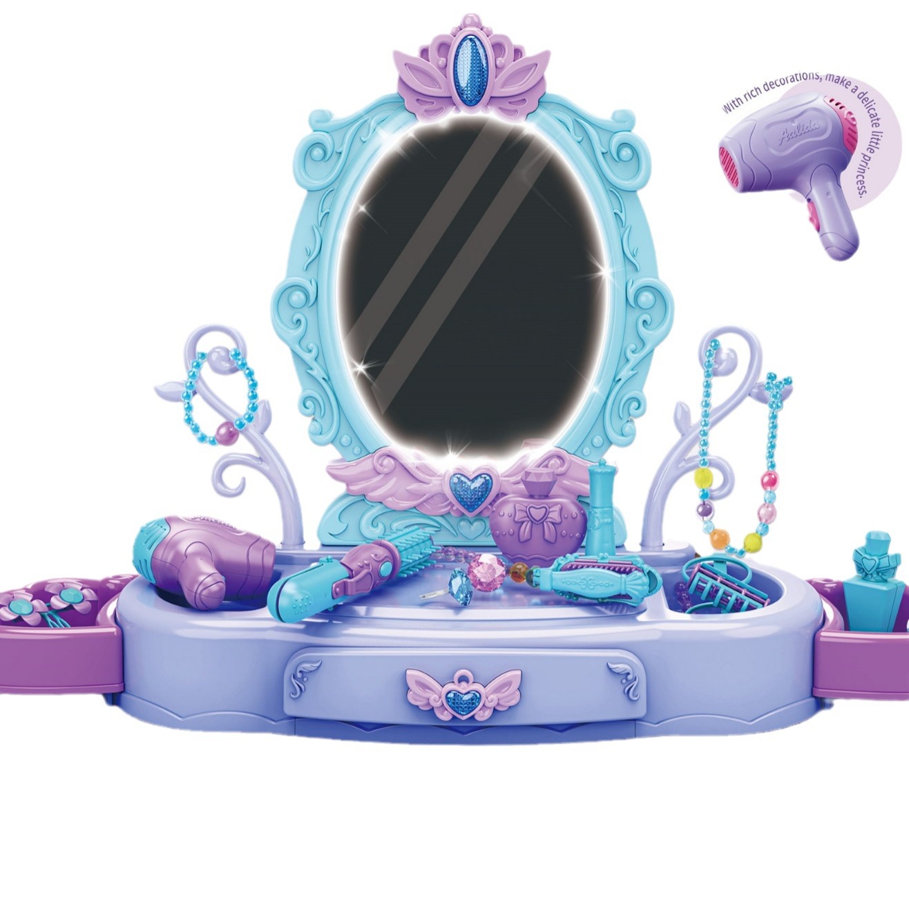 Los niños del comercio exterior de simulación princesa joyería vestir traje niñas maquillaje luz tocador jugar casa Juguetes