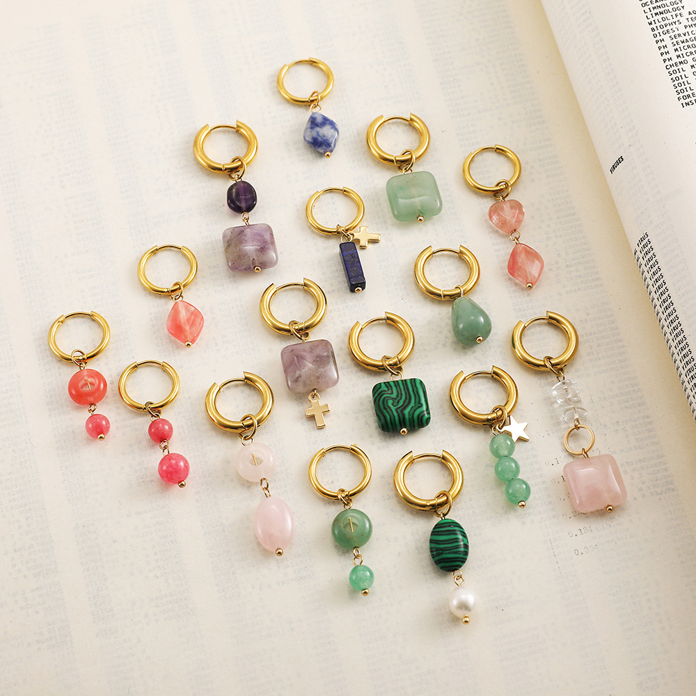 1 Pair Modern Style Geometric Natural Stone Drop Earrings display picture 2