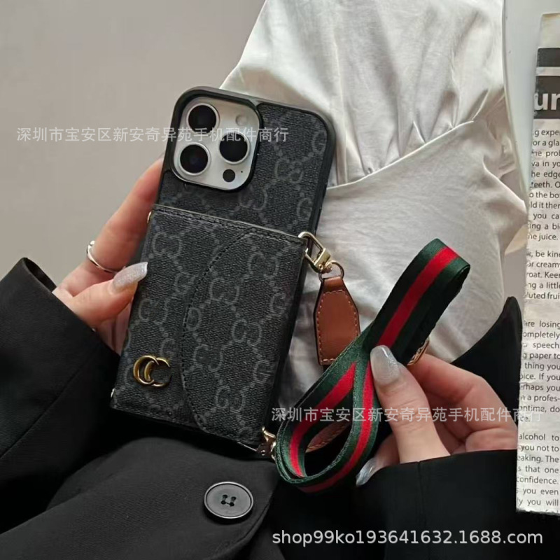 奢华卡包化妆镜挂绳跨境爆款适用iPhone17Promax电镀苹果16手机壳|undefined