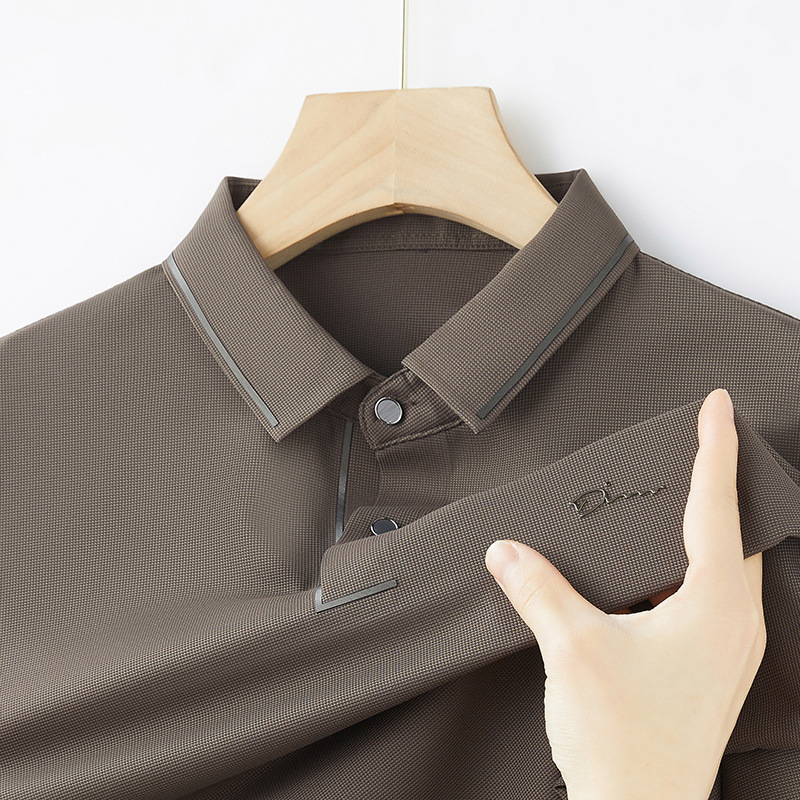 夏の新型男性半袖poloシャツ無痕無熱高級ファッション襟tシャツ中年抗シワ氷糸