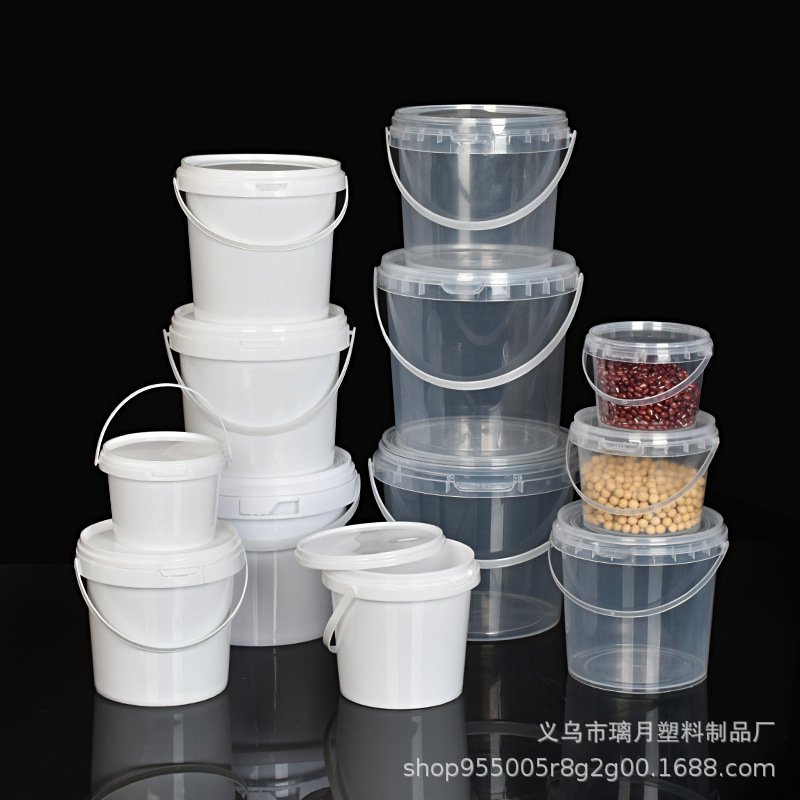 透明圆桶手提密封带盖食品级打包桶水果桶奶茶桶玩具桶冰粉桶批发