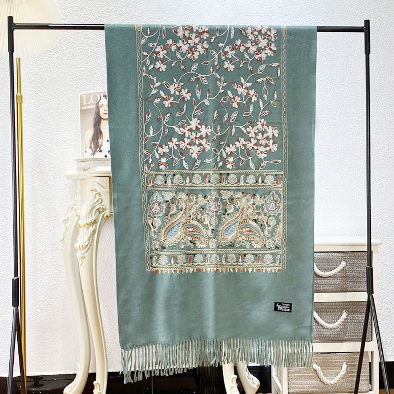 Chal de Imitación Cachemira, Bordado, Térmico, para Primavera y Otoño