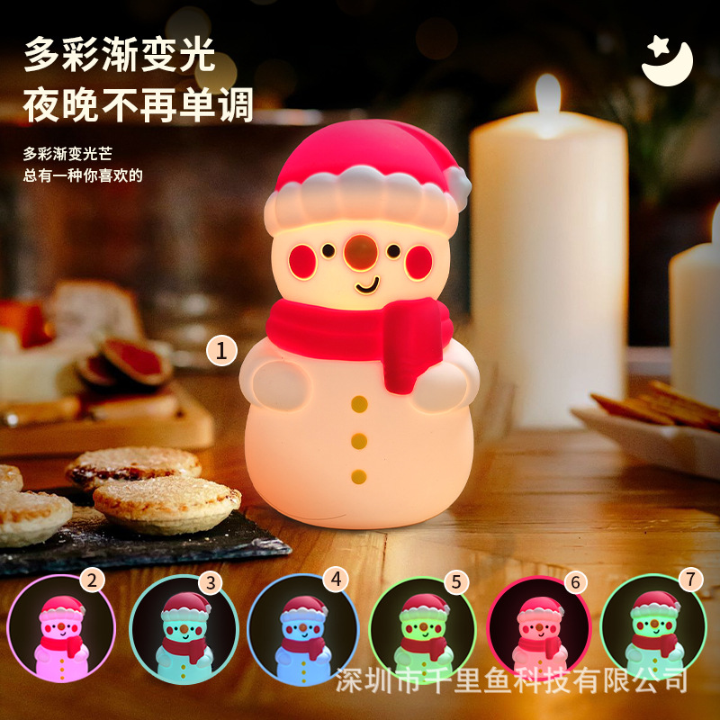 눈사람 박수 조명 다채로운 분위기 조명 크리스마스 어린이 선물 침실 침실 침실 슬리핑 조명이있는 실리콘 야간 조명