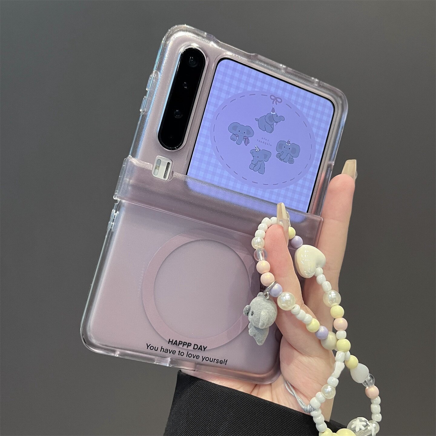 [Built-in Magnetic Suction] Gray Purple Full Case + Bracelet