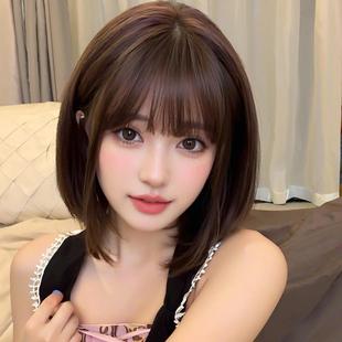 Wig Women's Short Hair Natural Air Liu Haibo Wave Head Student Pure Little Rose jk Lolita cos Full Top Headgear