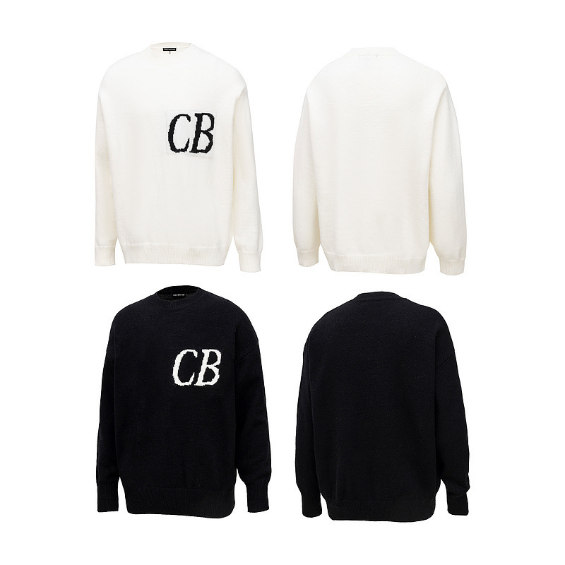 Autumn and Winter New CB Niche Minimalist Letter Logo Jacquard Loose Crewneck Sweater High Street Trendy Brand Top