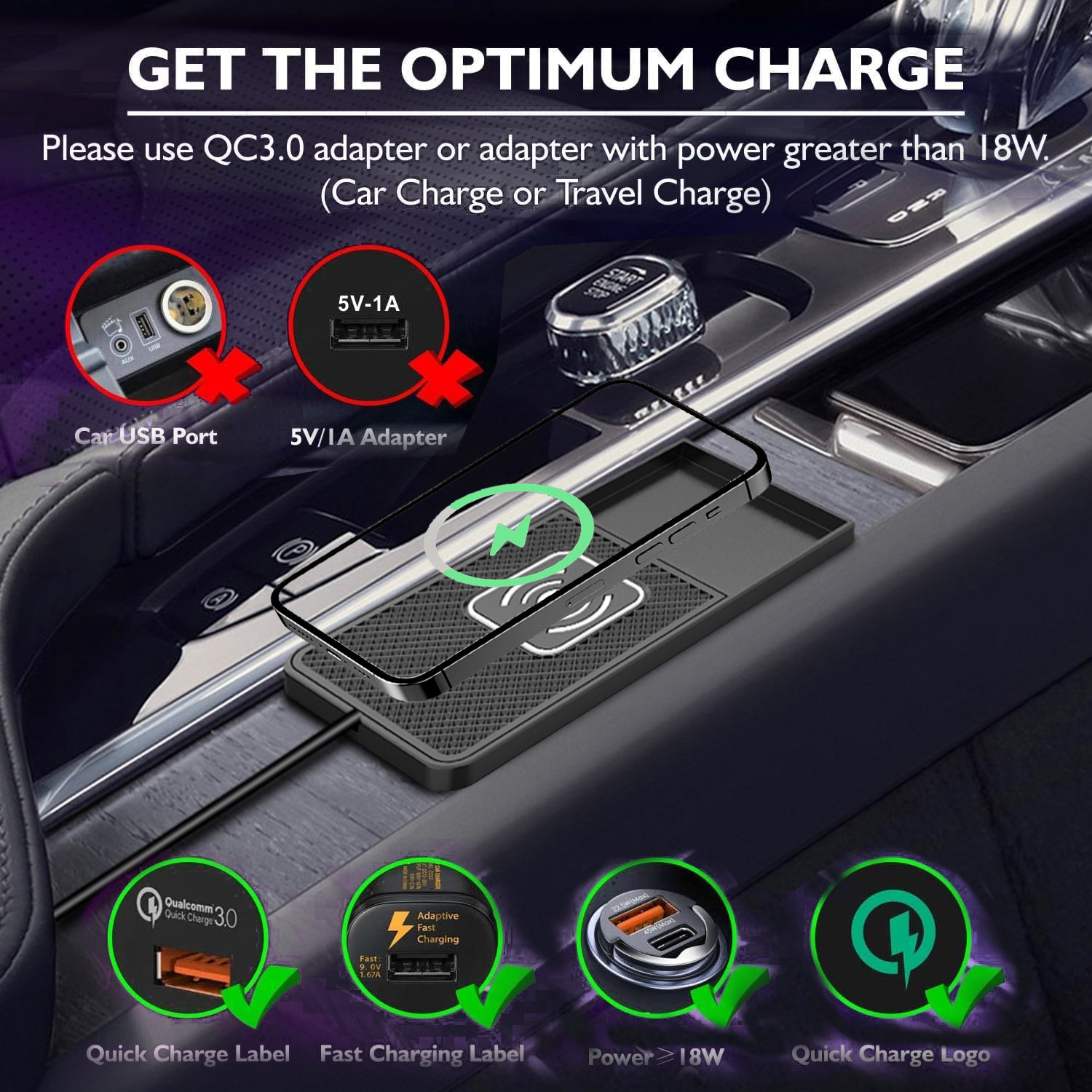 Car Wireless Charging Pad 15W Mobile Phone Wireless Charger with Step Design for Car Use, New and Suitable for Apple 17