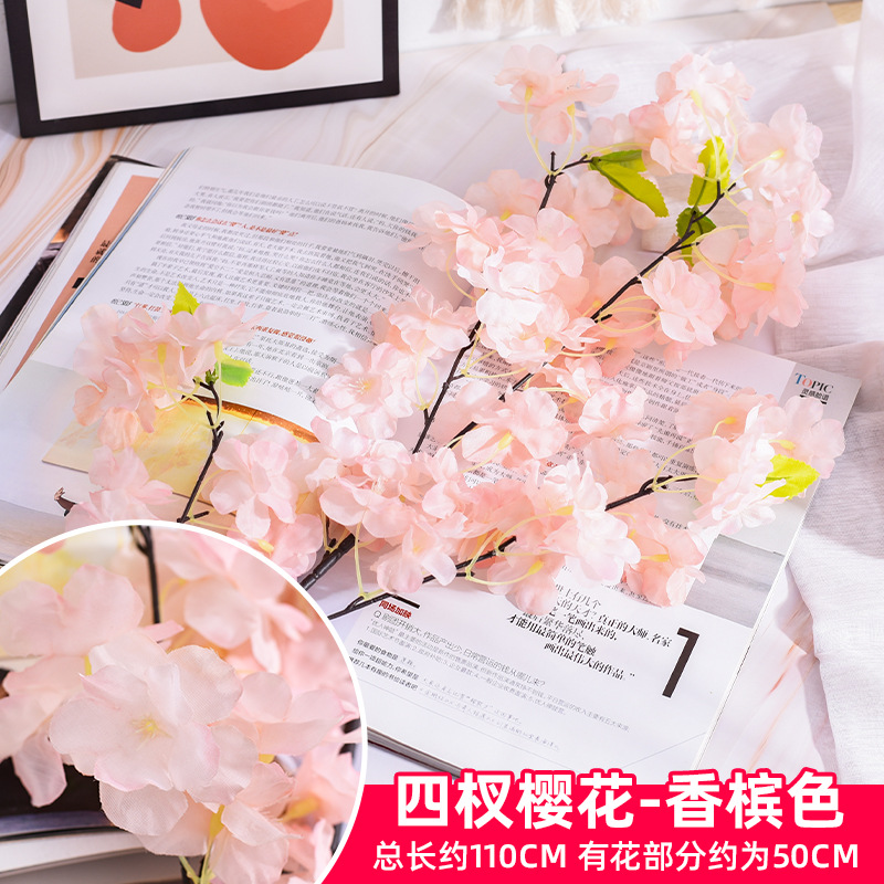 Simulación de flores de cerezo flor de plástico decoración flor falsa caña ingeniería paisajística al por mayor cifrado árbol de cerezo flores de seda de techo artificial