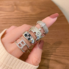 日韓ins潮小眾設計高級感開口戒指 銅鋯石時髦簡約復古做舊食指戒