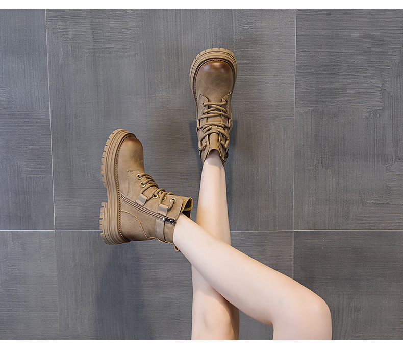 Giày boot nữ cổ ngắn đế dày phong cách Martin, lót lông ấm mùa đông — M2626-1 vàng lót nhung, M2626 màu vàng một lớp lót trong, M2626-1 kaki lót nhung, M2626 một lớp màu đen chi tiết 19