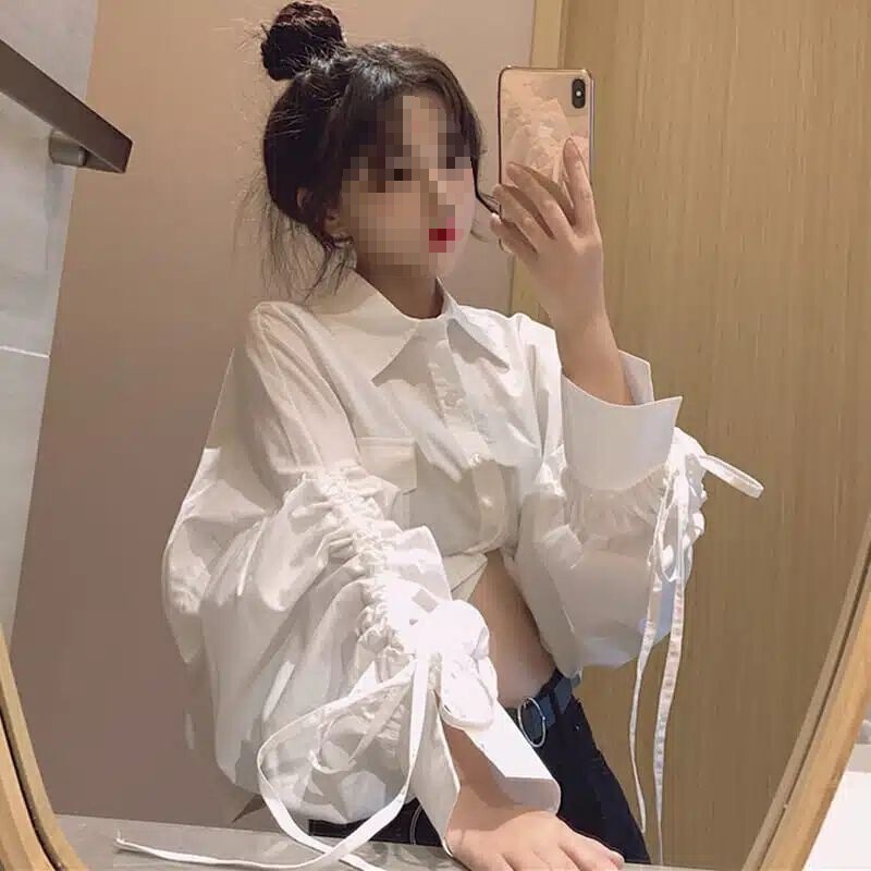 Women's Long-Sleeved Shirt Tops New Fashion Sweet Versatile Autumn Doll Collar Trendy Loose French Splicing