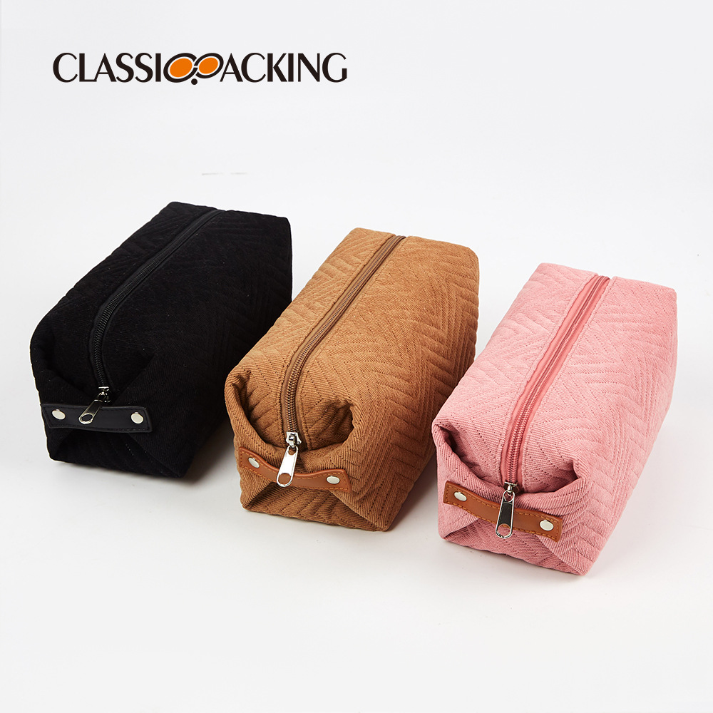 Bolsa de cosméticos simple de color sólido bolsa de almacenamiento plegable comprimida de aspecto alto bolsa de belleza de pana portátil logotipo imprimible