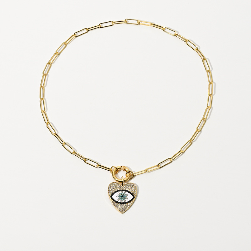 Retro Heart Shape Eye Copper Necklace Inlaid Zircon Copper Necklaces 1 Piece