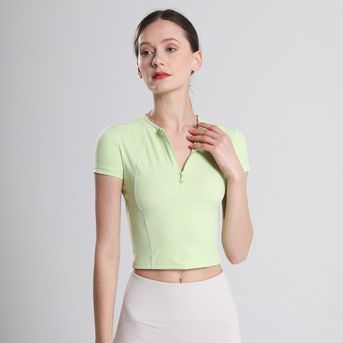 New half-zip fitness clothing women's sports short-sleeved T-shirt summer tight yoga top running quick-drying clothing